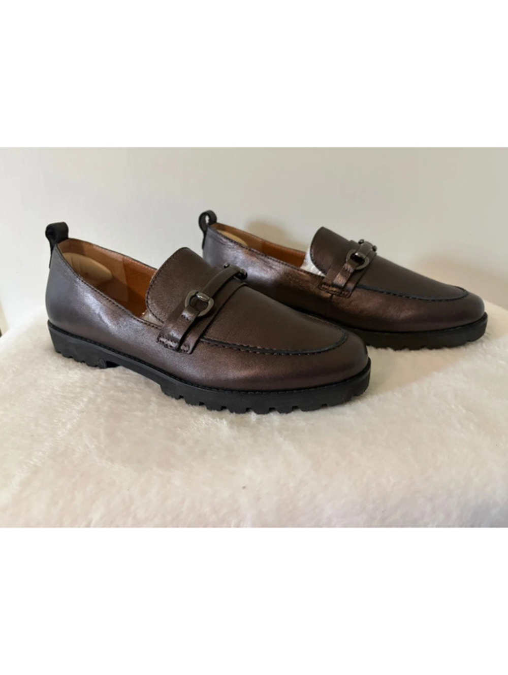 Gentle Souls Eugene Lug Bit Loafers Size 10 NWOT Bronze Metallic Leather